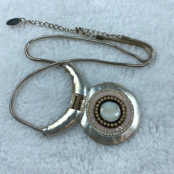 Silver Color Statement Piece Necklace Pendant Chain Multicolor Stones Extender - Picture 14 of 16